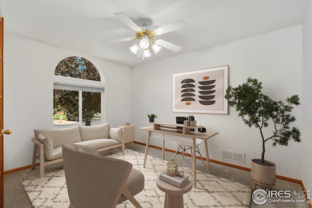 474 Radiant Dr, Loveland, CO 80538 - living area featuring baseboards, ceiling fan, and carpet flooring