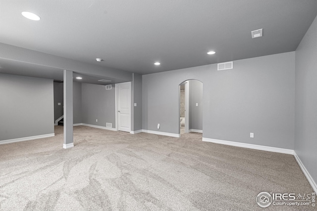 848 Shirttail Peak Dr, Windsor, CO 80550 - finished basement featuring recessed lighting, arched walkways, carpet floors, and baseboards