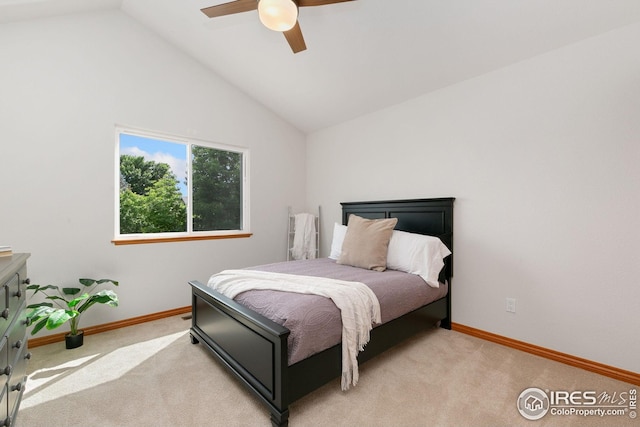 3514 Copper Spring Dr, Fort Collins, CO 80528 - bedroom with light carpet, vaulted ceiling, and a ceiling fan