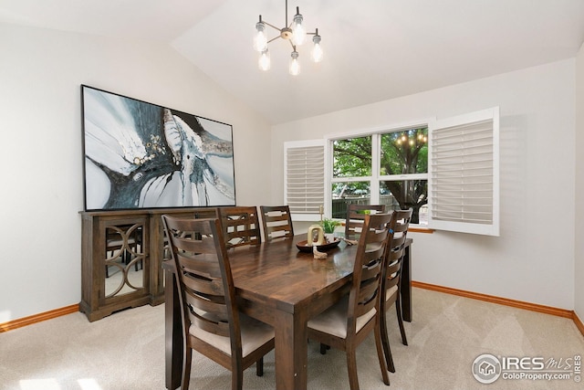 3514 Copper Spring Dr, Fort Collins, CO 80528 - dining area featuring light carpet, lofted ceiling, and a chandelier