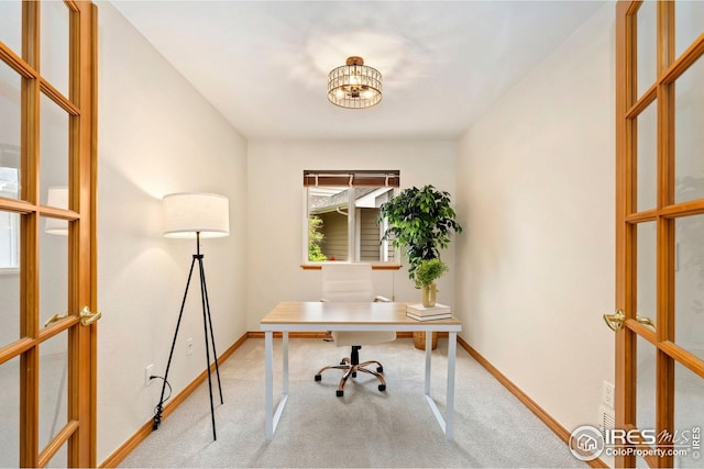3514 Copper Spring Dr, Fort Collins, CO 80528 - carpeted office with a chandelier and french doors