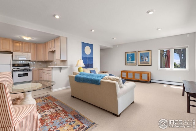 606 Sugarloaf Mountain Rd, Boulder, CO 80302 - living room featuring baseboard heating, light colored carpet, and recessed lighting