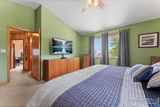 602 S 9th St, Berthoud, CO 80513 - carpeted bedroom with high vaulted ceiling and ceiling fan