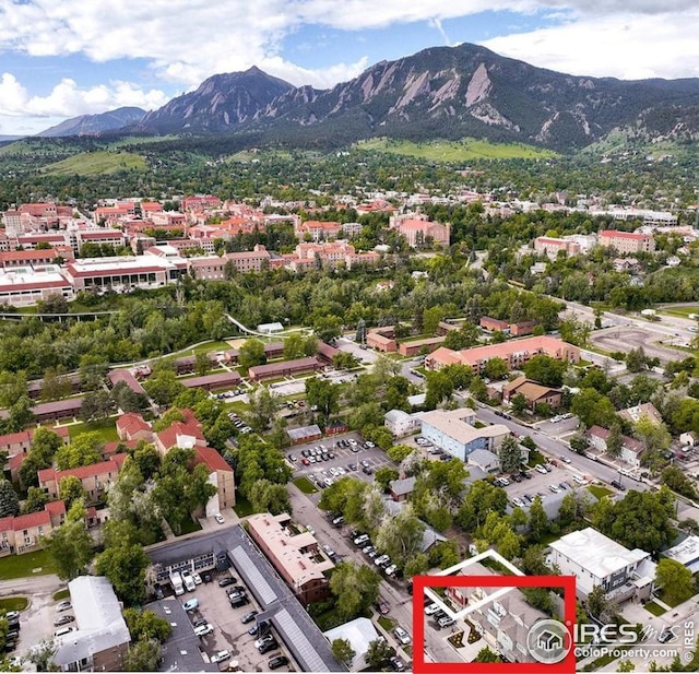 1944 Arapahoe Ave Unit A, Boulder, CO 80302 - aerial overview of property's location featuring mountains and property parcel outlined