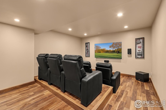37021 Kingfisher Ct, Severance, CO 80550 - home theater room with recessed lighting and light wood-style flooring