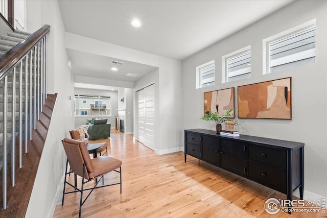 415 Stout St, Fort Collins, CO 80524 - entrance foyer with stairway, light wood-style flooring, and recessed lighting