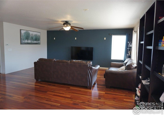 12609 Jersey Cir W, Thornton, CO 80602 - living room with ceiling fan and wood finished floors