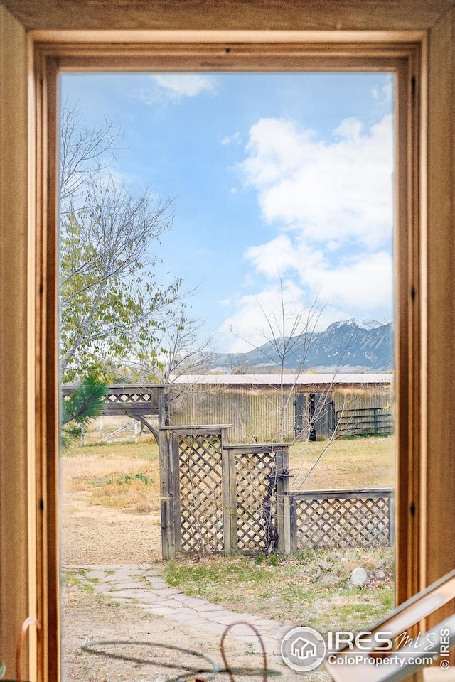 interior space with a mountain view