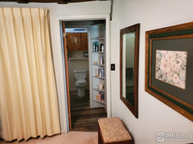 hall with dark hardwood / wood-style floors