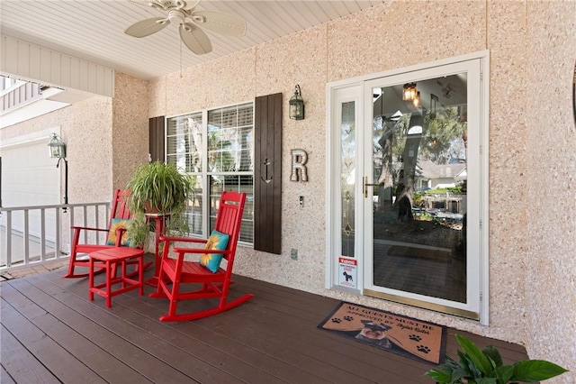 wooden terrace with ceiling fan