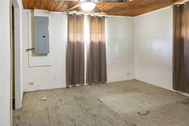 4442 Brunswick Hwy, Waycross, GA 31503 - carpeted spare room featuring ceiling fan, electric panel, and wooden ceiling