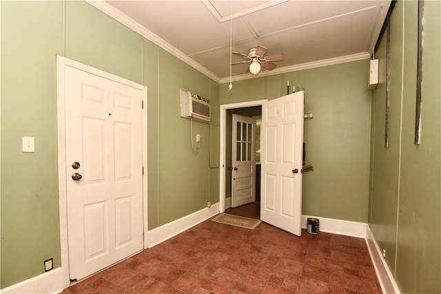2108 Darling Ave, Waycross, GA 31501 - empty room with attic access, baseboards, an AC wall unit, and ornamental molding