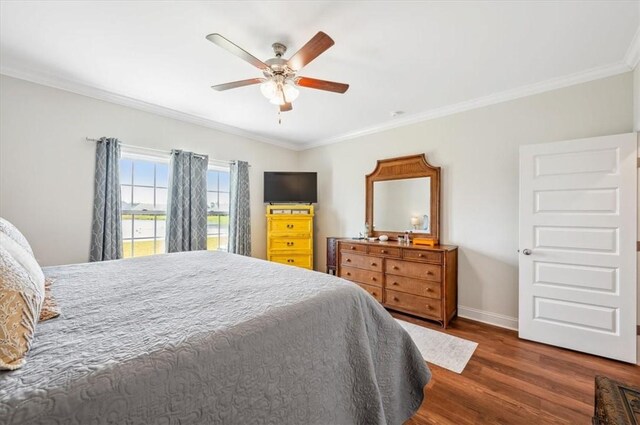 139 Allie Loop, Brunswick, GA 31525 - bedroom with wood finished floors, ornamental molding, and ceiling fan