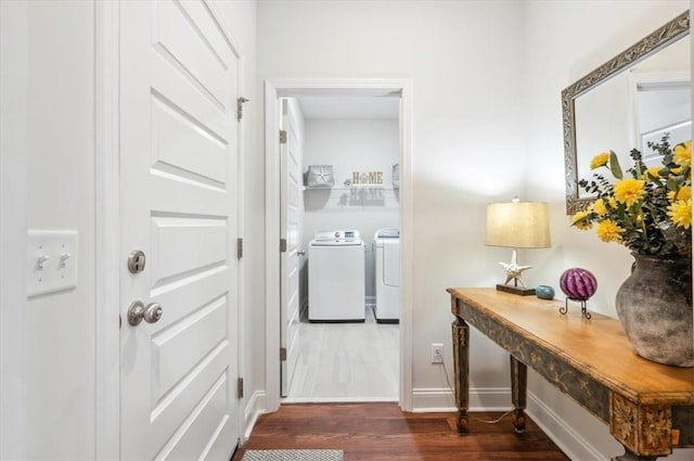 139 Allie Loop, Brunswick, GA 31525 - hallway featuring wood finished floors and washer and clothes dryer