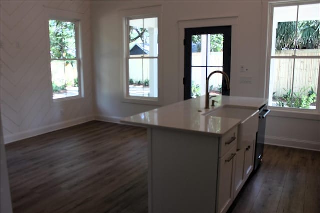 247 Circle Dr, Saint Simons Island, GA 31522 - kitchen featuring baseboards, dark wood-style flooring, a sink, white cabinetry, and light countertops