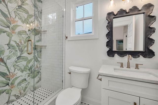 247 Circle Dr, Saint Simons Island, GA 31522 - full bathroom featuring toilet, vanity, a shower stall, and baseboards