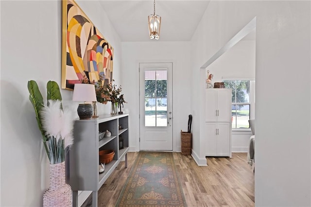 1317 Kyles Loop NE, Townsend, GA 31331 - foyer entrance featuring wood finished floors and a chandelier