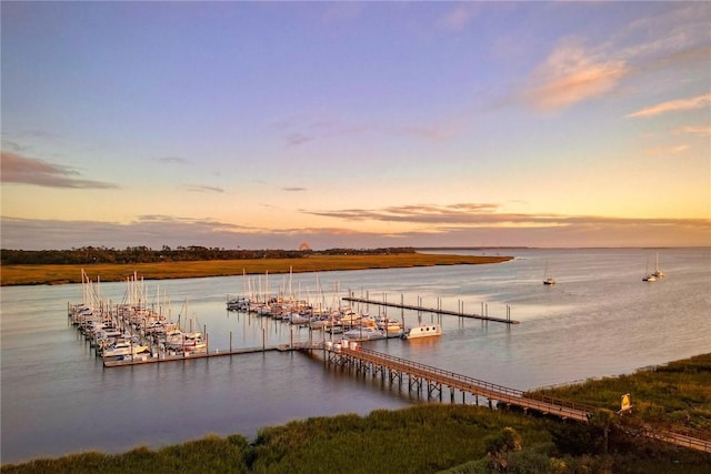 view of dock with a water view