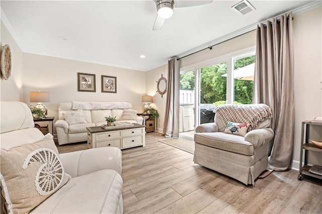 850 Mallery St Unit 3M, Saint Simons Island, GA 31522 - living area with crown molding, ceiling fan, light wood-style floors, and recessed lighting