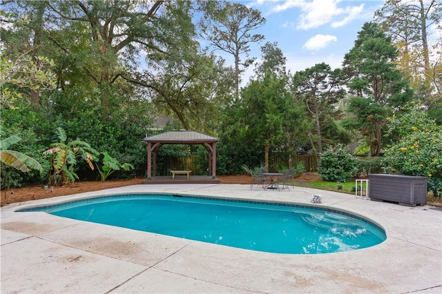 view of swimming pool with a gazebo and a patio