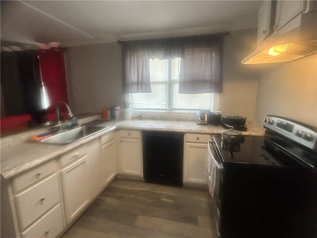 2627 Cleburne St, Brunswick, GA 31520 - kitchen with electric range, under cabinet range hood, a sink, and light countertops