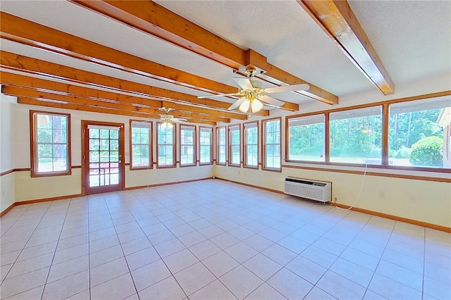 6116 E Main St, Patterson, GA 31557 - unfurnished sunroom with beam ceiling, an AC wall unit, and a wealth of natural light