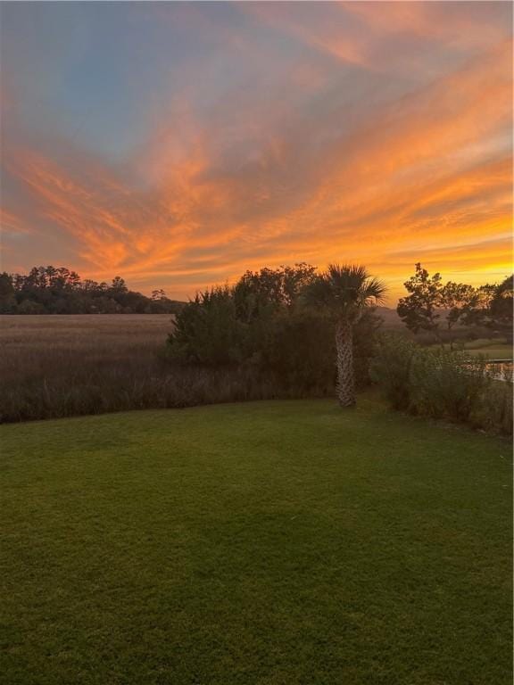 view of yard at dusk