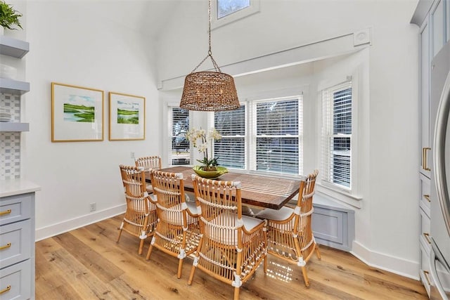 dining space with a healthy amount of sunlight and light hardwood / wood-style floors