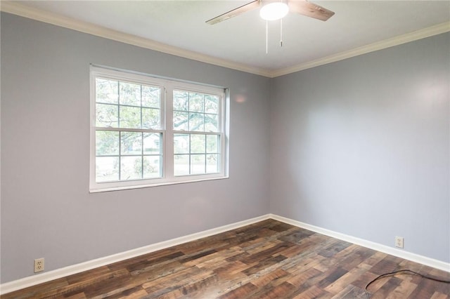 1878 Blalock Ave, Waycross, GA 31503 - unfurnished room featuring baseboards, dark wood-type flooring, ceiling fan, and ornamental molding