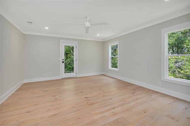 134 Newfield St, Saint Simons Island, GA 31522 - spare room featuring crown molding, light wood-style floors, a ceiling fan, and recessed lighting
