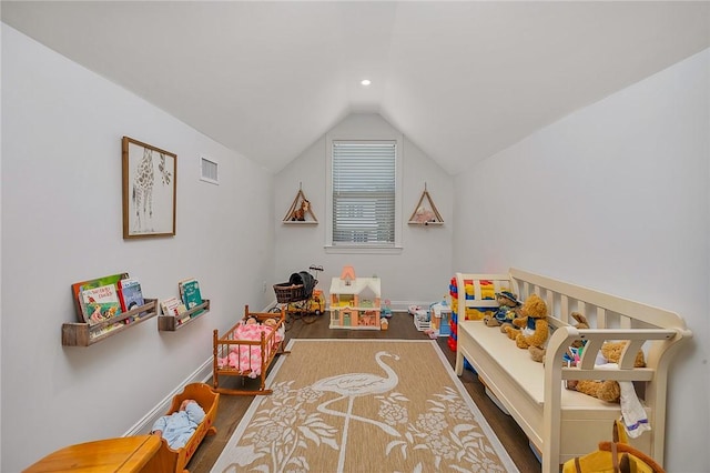 506 Conservation Dr, Saint Simons Island, GA 31522 - recreation room featuring wood finished floors, lofted ceiling, recessed lighting, and baseboards