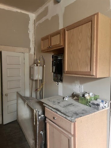 kitchen with light brown cabinets