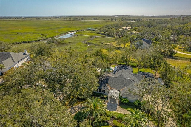 bird's eye view with a rural view and a water view