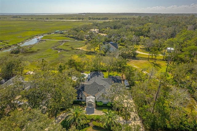 bird's eye view with a water view and a rural view