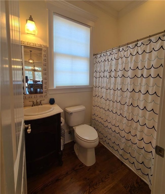 2115 Marshview Dr, Shellman Bluff, GA 31331 - full bath with vanity, wood finished floors, crown molding, healthy amount of natural light, and curtained shower