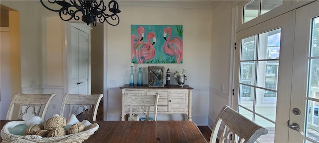 2115 Marshview Dr, Shellman Bluff, GA 31331 - dining room featuring a chandelier and crown molding