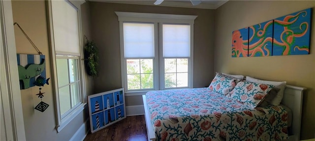 2115 Marshview Dr, Shellman Bluff, GA 31331 - bedroom featuring dark wood-style floors and ceiling fan