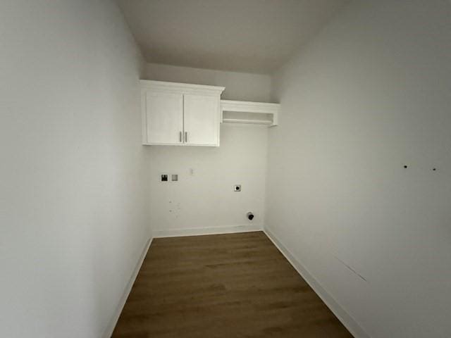 70 Harmonees Way, Ludowici, GA 31316 - laundry room with hookup for an electric dryer, cabinet space, hookup for a washing machine, and dark wood-type flooring