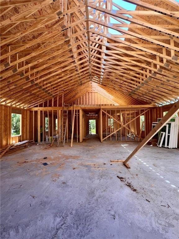 miscellaneous room with lofted ceiling