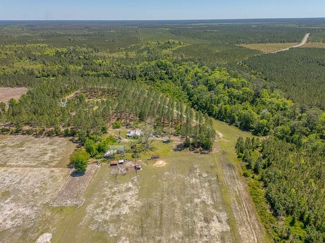 birds eye view of property featuring a rural view and a forest view