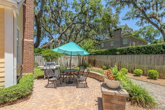 213 Five Pounds Rd, Saint Simons Island, GA 31522 - fenced backyard featuring outdoor dining area, a patio area, and grilling area