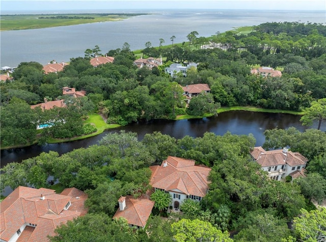 bird's eye view featuring a water view