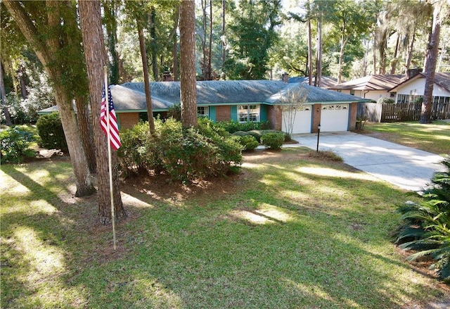 ranch-style house with a front lawn and a garage