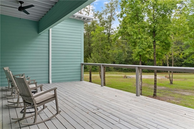 wooden terrace with ceiling fan