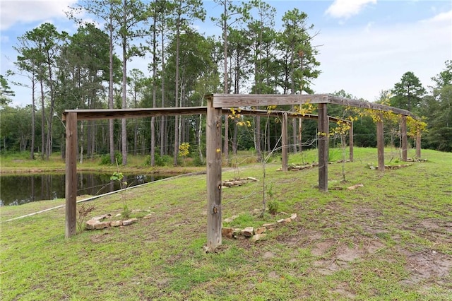 view of yard with a water view