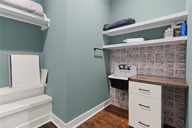 bathroom with sink and hardwood / wood-style flooring