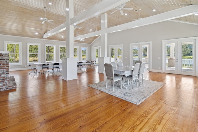 sunroom with french doors and wooden ceiling