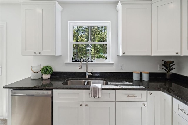 kitchen featuring dishwasher and white cabinets