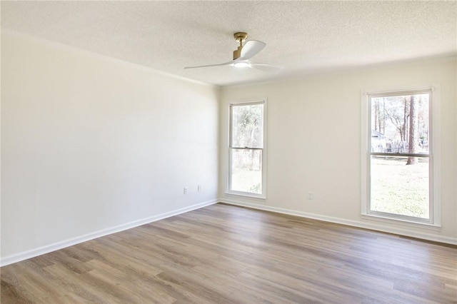 spare room featuring hardwood / wood-style floors, plenty of natural light, and a textured ceiling