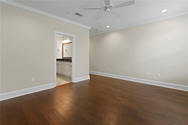 105 Gascoigne Ave Unit 204, Saint Simons Island, GA 31522 - unfurnished room featuring ceiling fan, ornamental molding, dark wood-style flooring, and recessed lighting